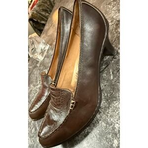 Sofft Womens Leather Croc Embossed Arch Support Comfort Heels Brown Sz 8.5